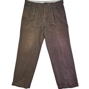 Brooks Brothers 346 Mens Pleated Chinos Dark Brown Cotton Cuffed Pants 38x30
